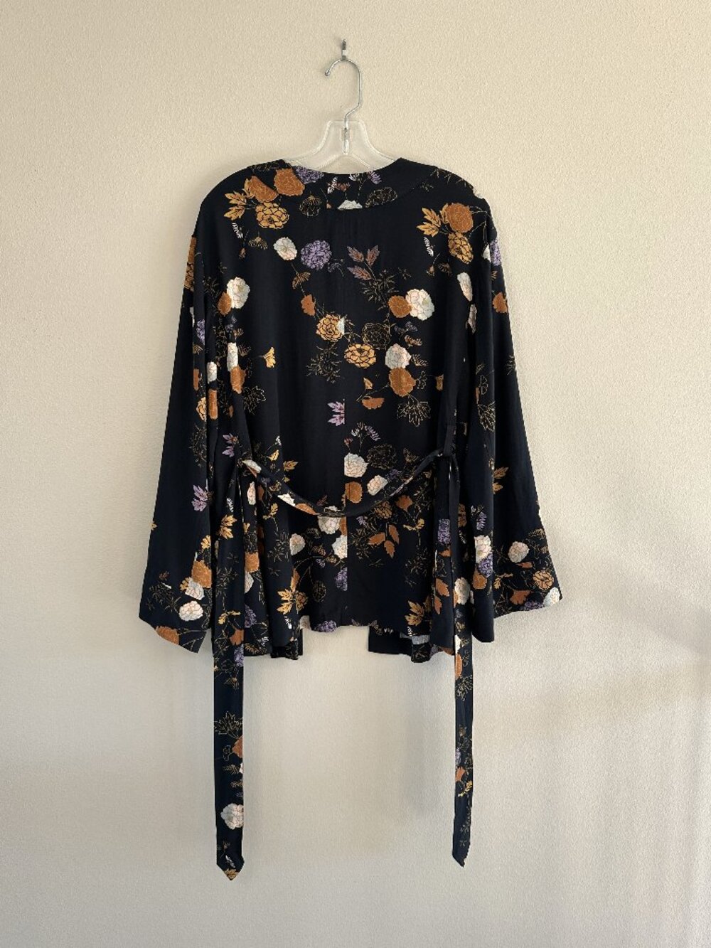 Free People Peony Wrap Kimono Jacket, Black Floral, S - Picture 9 of 10